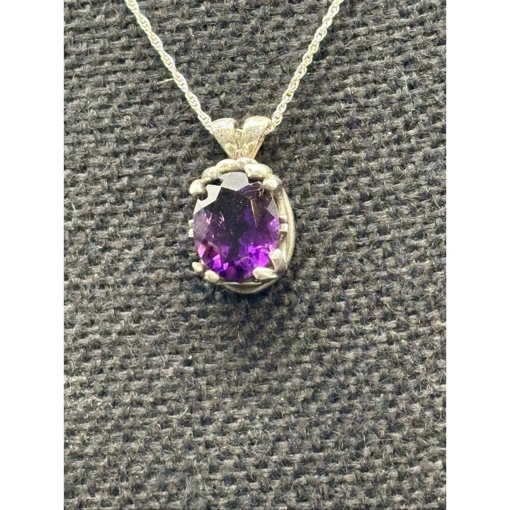 Purple Amethyst Pendant Necklace, Silver, 18”, NEW, Artisan, Hand made